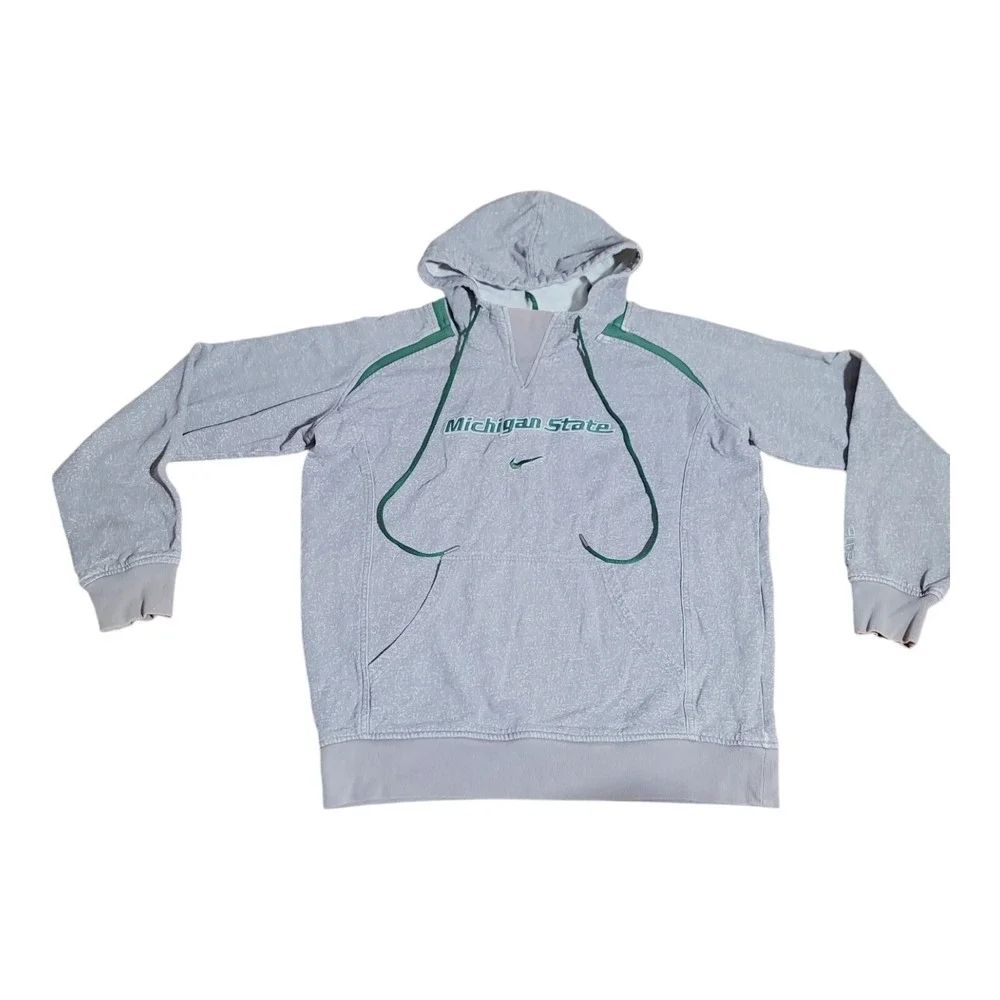 Vtg Nike Center Swoosh Michigan State‎ Spartans Hoodie Embroidered Gray XL B28